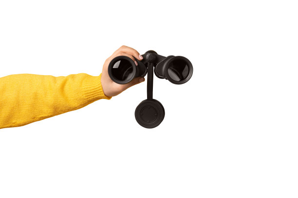 手持望远镜孤立在白色背景上，寻找和搜索的概念。图片下载