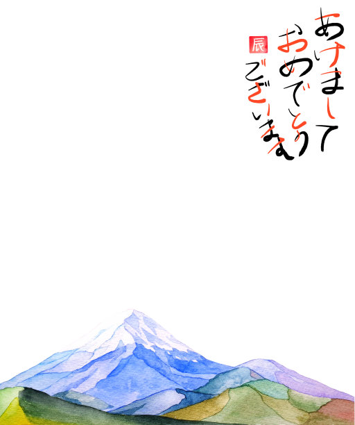 背景框架插图富士山水彩画图片下载