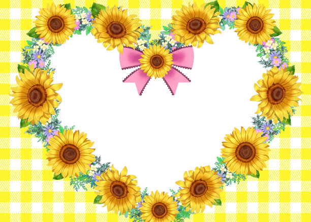 向日葵心框架和格纹背景图片下载