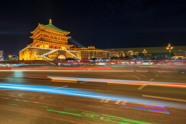 中国西安钟楼夜景图片下载
