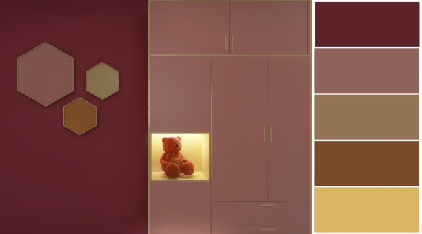 儿童房设计，调色板3d渲染，3d插画图片下载