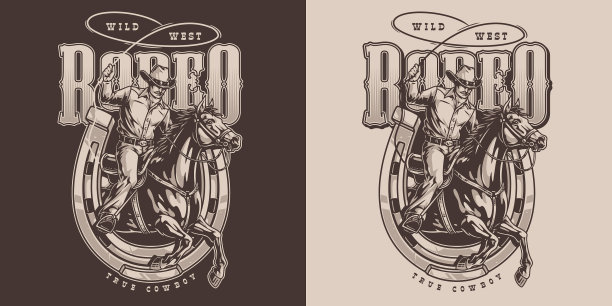 西部牛仔竞技老式单色飞行图片下载