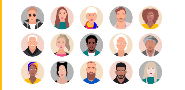 人物人物头像和双肩图标象征着人类民族年龄和文化多样性的概念。现代矢量图形插图在圆圆形状图片下载