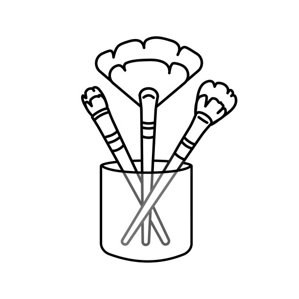 图标化妆刷在杯子里。专业的眼影，眉毛，脸颊刷。矢量插图EPS 10。可编辑的中风。图片下载