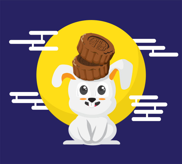 一只头上顶着月饼的快乐兔子图片下载