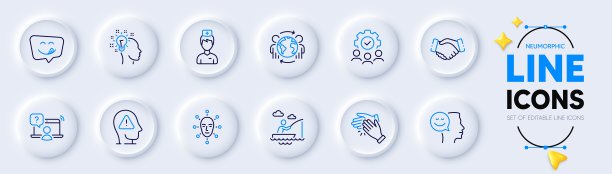 钓鱼船，好心情和团队合作线图标的web应用程序。象形文字图标。向量图片下载