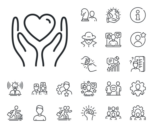 按住心脏线图标。朋友爱星座。友谊的手。专家，医生和工作竞争。向量图片下载