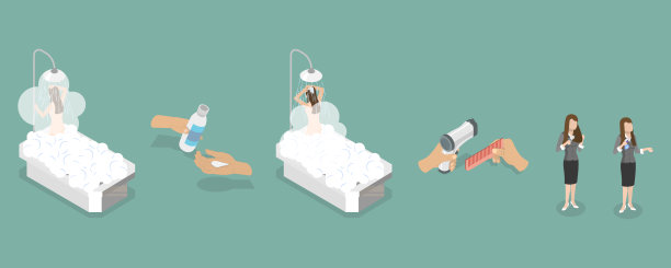 头发护理步骤的三维等距平面矢量概念插图图片下载