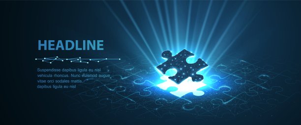 单个拼图下的拼图图案与一个闪亮明亮的拼图洞。三维抽象低极。图片下载