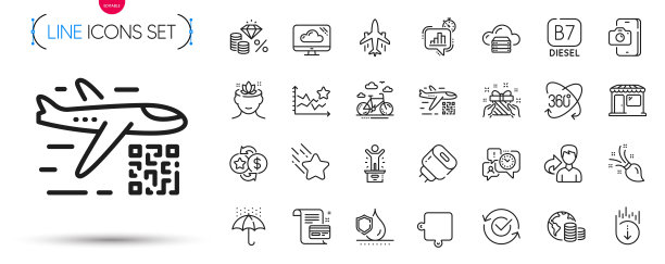 包陨星，Qr码和防水伞线图标。象形图图标。向量图片下载