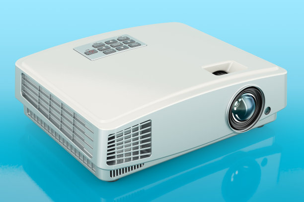 投影仪，蓝色背景的3D渲染图片下载