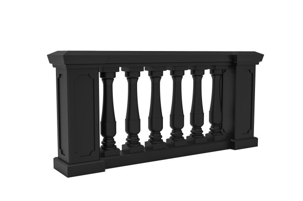 正面视图黑色大理石栏杆在白色背景。3 d渲染。图片下载