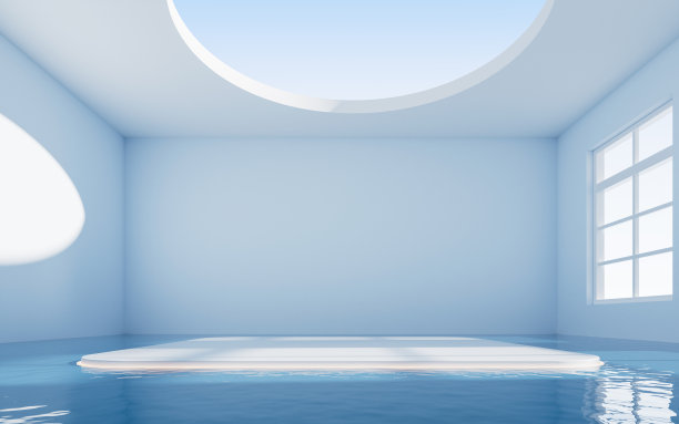 空的房间里面有水，3d渲染。图片下载