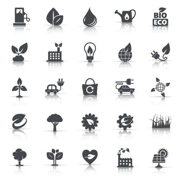 生态环境图标设置在平面风格。生态矢量插图在白色孤立的背景。生物标志经营理念。图片下载