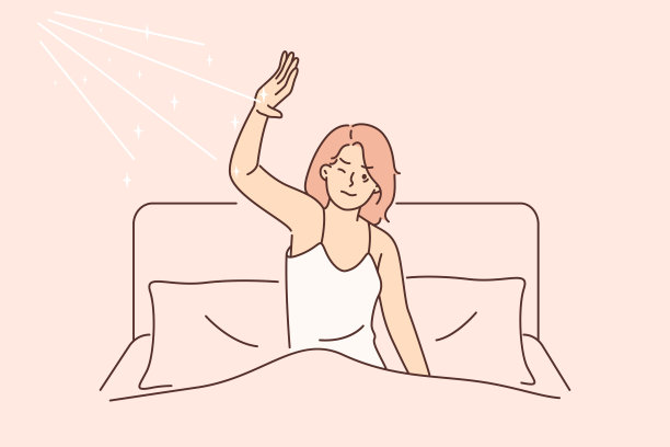 早晨醒来的女人不满意干扰睡眠的阳光在床上图片下载