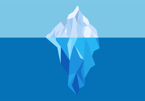 冰山漂浮在蓝色的海洋，易于编辑的线条艺术。矢量股票插图。图片下载