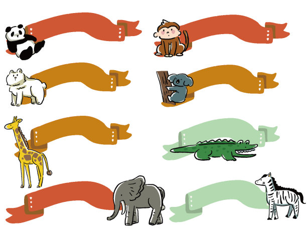 松散的手绘动物缎带式框架插图集图片下载