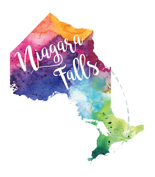 尼亚加拉瀑布，安大略省水彩栅格地图插图图片下载