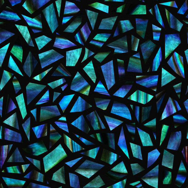 无缝纹理与马赛克图案的黑色背景，彩色玻璃，3d插图图片下载