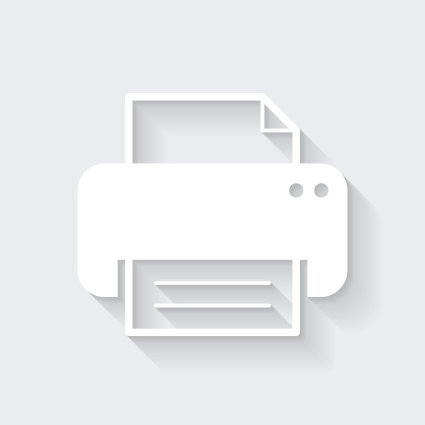 打印机。图标与空白背景上的长阴影-平面设计图片下载