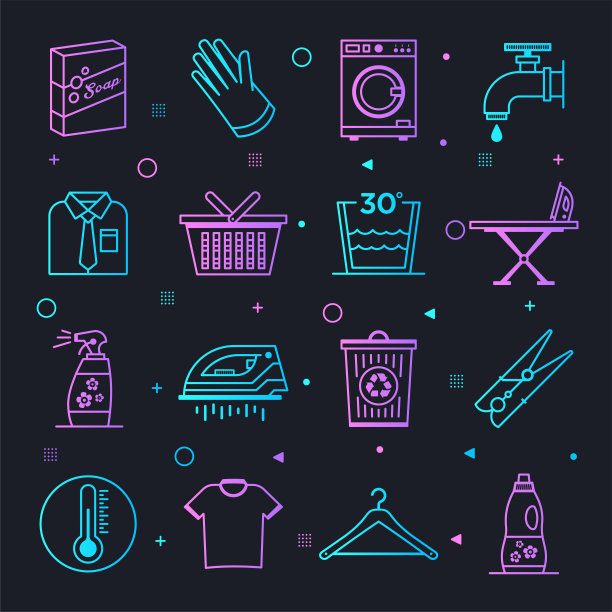 洗衣成分星座线梯度向量图标集图片下载