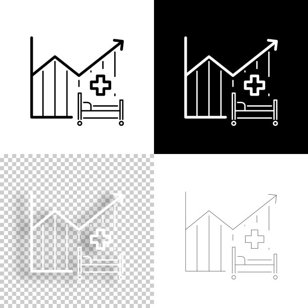 医院病床容量增加图表。图标设计。空白，白色和黑色背景-线图标图片下载
