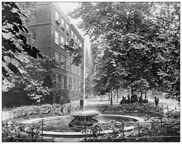 伦敦的古董照片:喷泉庭院，寺庙图片下载