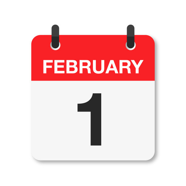 2月1日-每日日历图标-白色背景图片下载