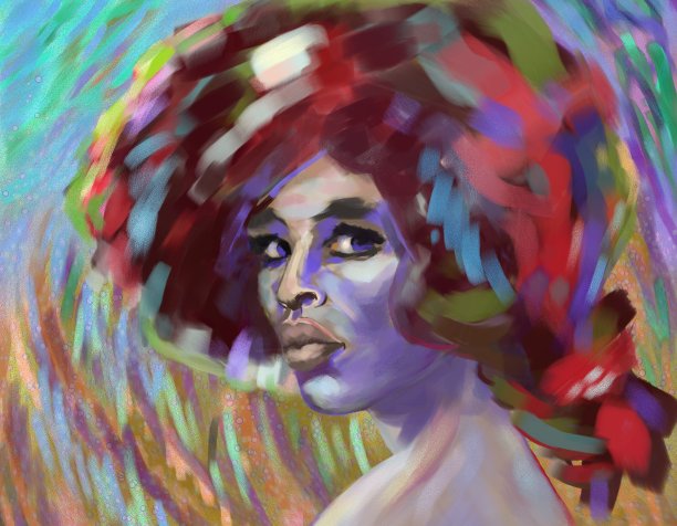 印象主义风格的黑皮肤女人的生动的肖像图片下载