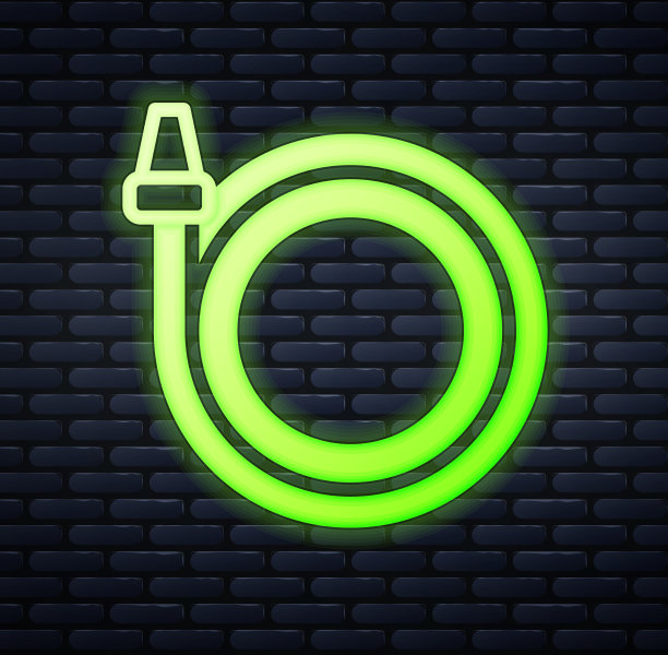 发光的霓虹灯花园软管图标孤立的砖图片下载