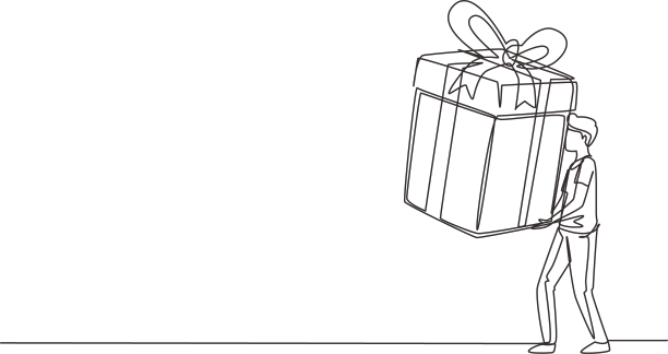 单线绘幸福男人扛着一个大图片下载