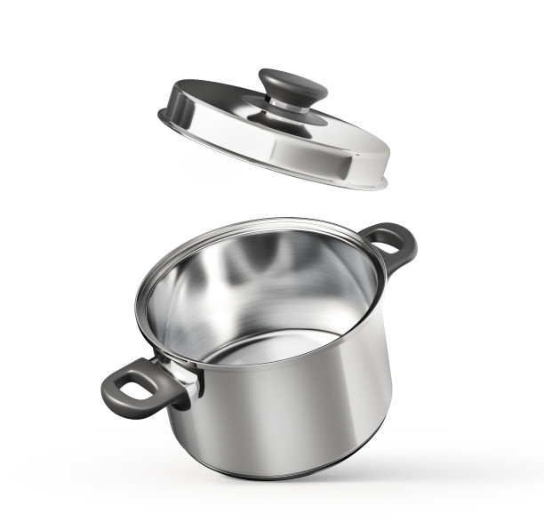 白色背景的钢锅。三维演示图片下载