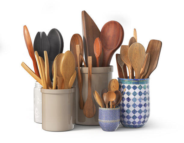 白色背景的炊具。三维演示图片下载