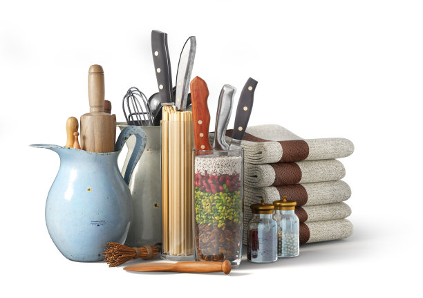 白色背景的炊具。三维演示图片下载