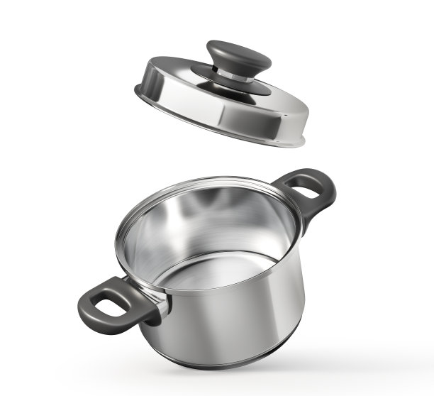 白色背景的钢锅。三维演示图片下载