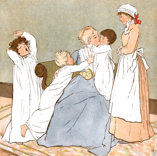 维多利亚时代的母亲对孩子们说晚安图片下载