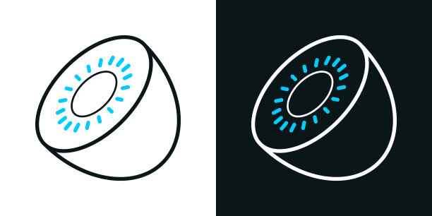 猕猴桃。黑色或白色背景上的双色线条图标-可编辑笔触图片下载