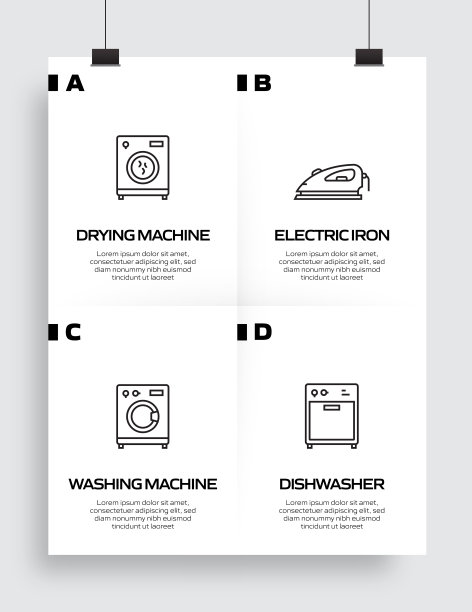 家电相关工艺信息图模板。过程时间图。使用线性图标的工作流布局图片下载