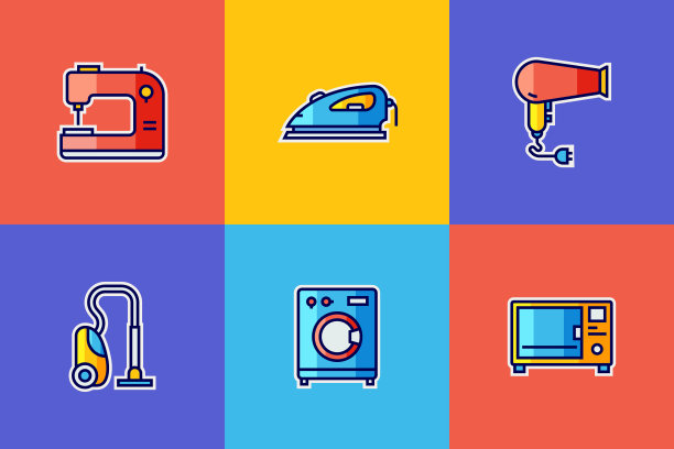 家用电器相关的平线图标。向量符号说明。图片下载