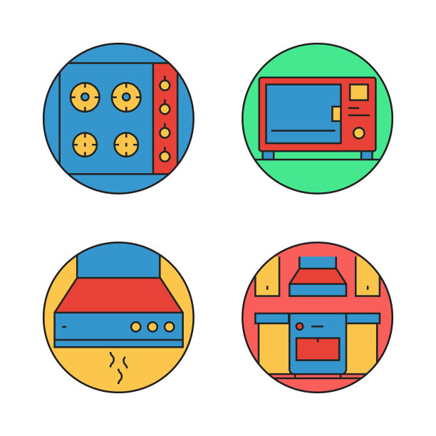 家用电器相关的平线图标。向量符号说明。图片下载