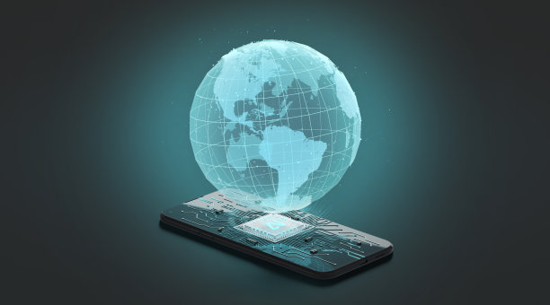 黑色手机人工智能地球神经芯片模型，深色背景图片下载