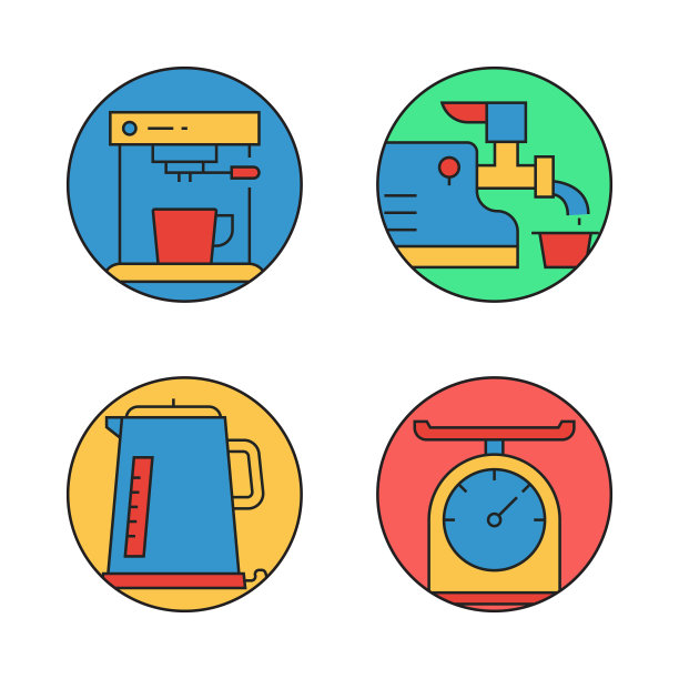 家用电器相关的平线图标。向量符号说明。图片下载