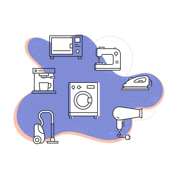 家用电器相关的现代线条风格矢量插图图片下载