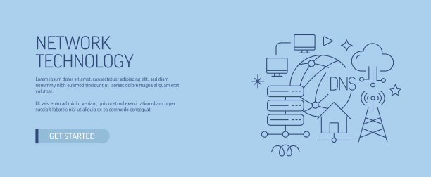 网络技术相关网页横幅线条风格。现代设计矢量插图网页横幅，网站标题等。股票插图图片下载