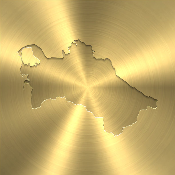 土库曼斯坦地图上的金色背景-圆形拉丝金属纹理图片下载