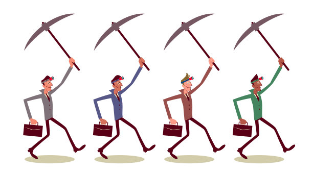 多民族商业人士手持鹤嘴锄向前迈进图片下载