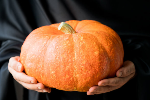 穿黑斗篷的人拿着南瓜图片下载