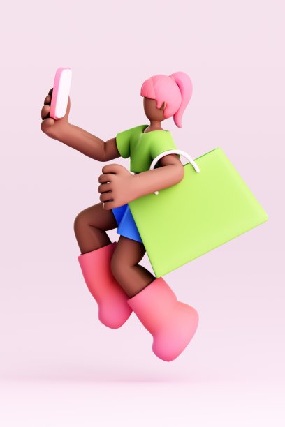 可爱的卡通女孩的3D渲染图片下载