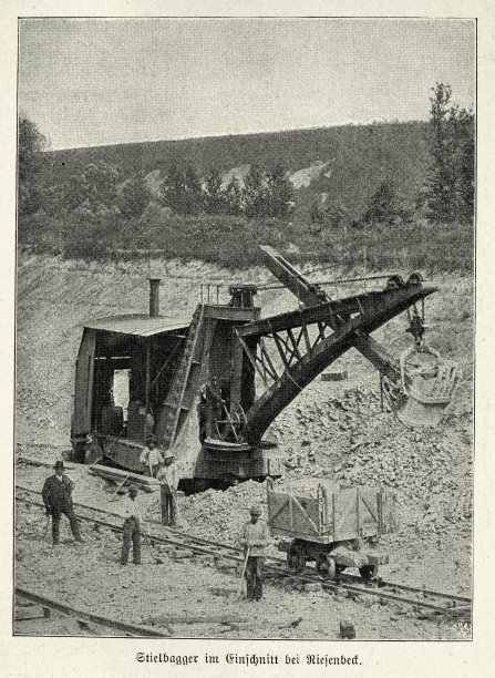 蒸汽挖土机是一种大型蒸汽动力挖土机，产于德国，19世纪图片下载