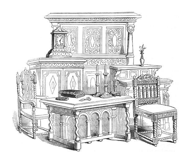 16世纪的家具-复古雕刻插图图片下载